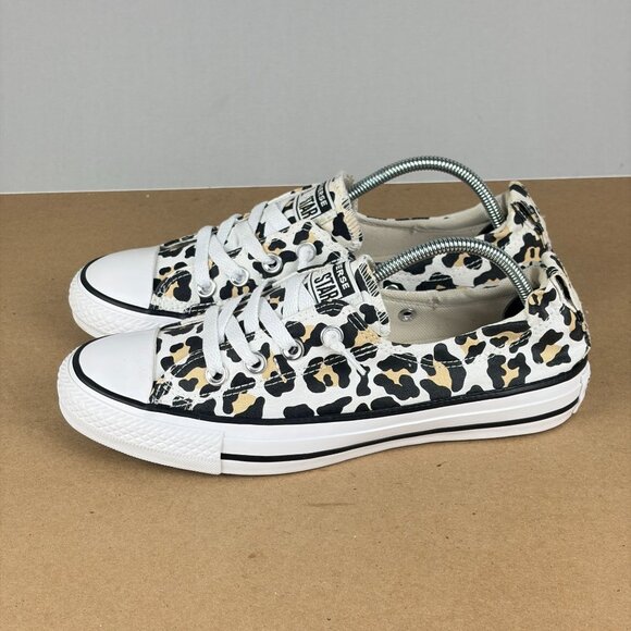 Converse Shoreline Leopard Print Elastic Heel Sneakers Womens 8 White Tan Black - Picture 10 of 10